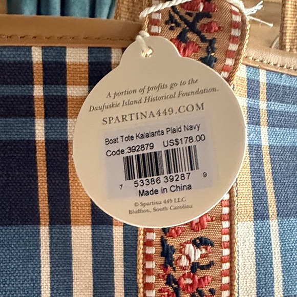 Spartina 449 Blue and Tan Plaid Tote - Picture 2 of 13